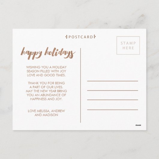 青銅色の幸せな休日のクリスマスの写真フレームの郵便はがき シーズンポストカード (裏面)