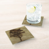 青銅色の背景の木のシルエット ガラスコースター (アングル)