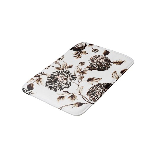 青銅色及び白いヴィンテージ植物の花のToile No.2 バスマット (アングル)