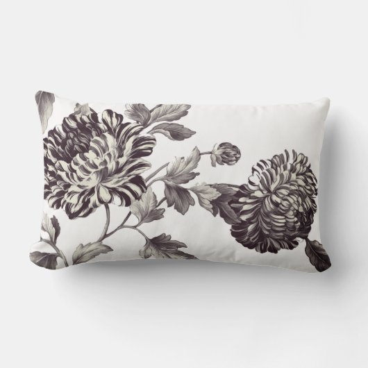 青銅色及び白いヴィンテージ植物の花のToile No.2 ランバークッション (正面)