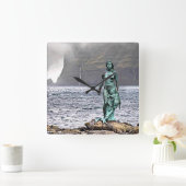 青銅製エレガントマーメイド像 スクエア壁時計 (ホーム)