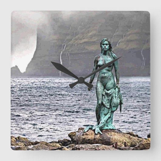 青銅製エレガントマーメイド像 スクエア壁時計 (正面)