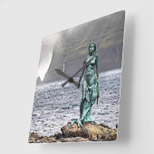 青銅製エレガントマーメイド像 スクエア壁時計 (傾斜)