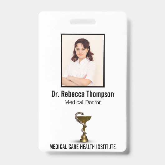 青銅製スネークボウルメディカル衛生方白写真ID バッジ (正面)