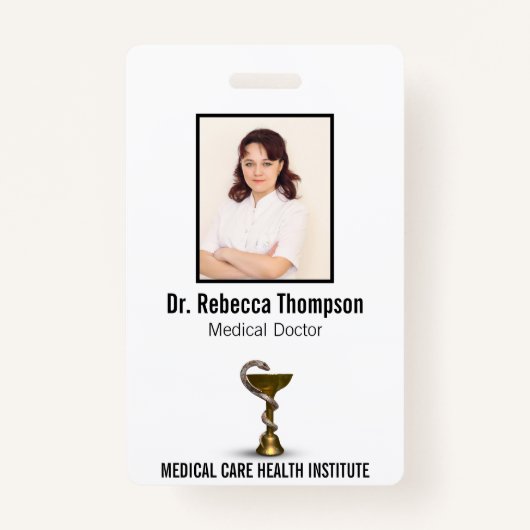 青銅製スネークボウルメディカル衛生方白写真ID バッジ (正面)