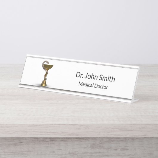 青銅製スネークボウル衛生方白医用カドゥセウス デスクネームプレート (正面)