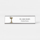 青銅製スネークボウル衛生方白医用カドゥセウス デスクネームプレート (正面)