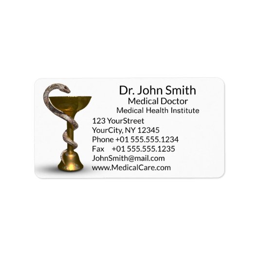 青銅製スネークボウル衛生方白銅製カドゥセウス医療 ラベル (正面)