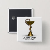 青銅製スネークメディカルボウル衛生方白銅製カドゥセウス 缶バッジ (正面&裏面)