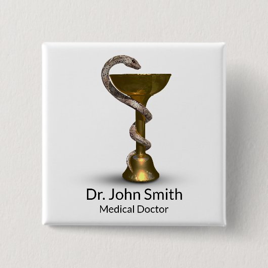 青銅製スネークメディカルボウル衛生方白銅製カドゥセウス 缶バッジ (正面)