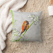 青銅、金ゴールドグリーンハミングバードと白い花グレー クッション (ブランケット)