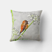 青銅、金ゴールドグリーンハミングバードと白い花グレー クッション (裏面)