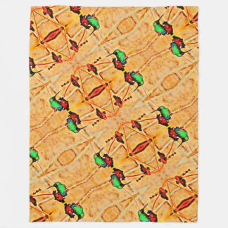 青銅、金ゴールド赤と紫のハチドリ フリースブランケット