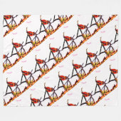 青銅、金ゴールド赤と紫のハチドリ フリースブランケット (正面(横))