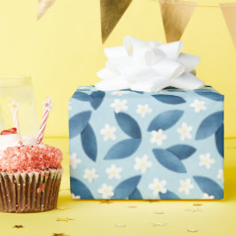 青離れい花と白い花シームレスなパターン ラッピングペーパー