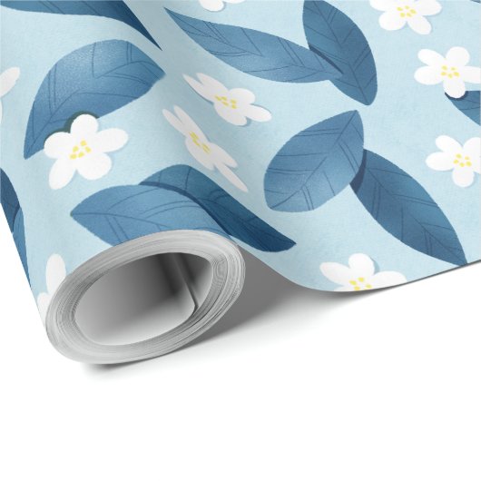 青離れい花と白い花シームレスなパターン ラッピングペーパー (ロールコーナー)
