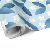 青離れい花と白い花シームレスなパターンWra ラッピングペーパー (ロールコーナー)