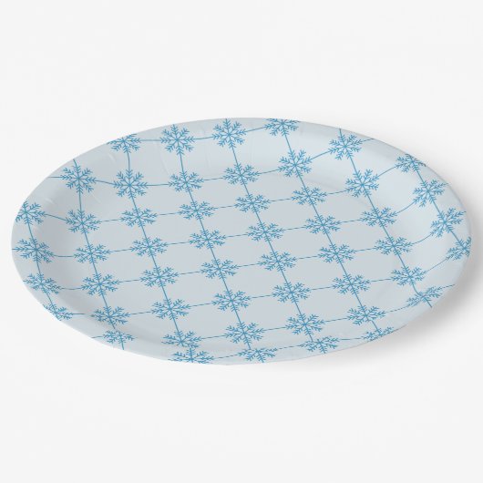 青雪片の対角線状の正方形パターン ペーパープレート (アングル)