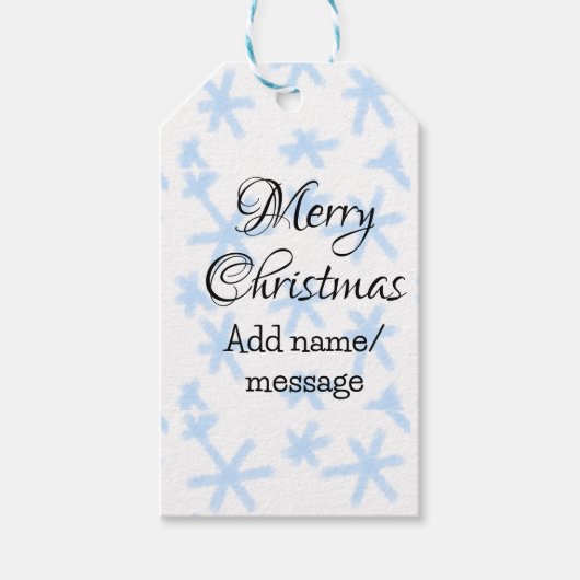 青雪片クリスマスパターン雪のパターン ギフトタグ (正面)