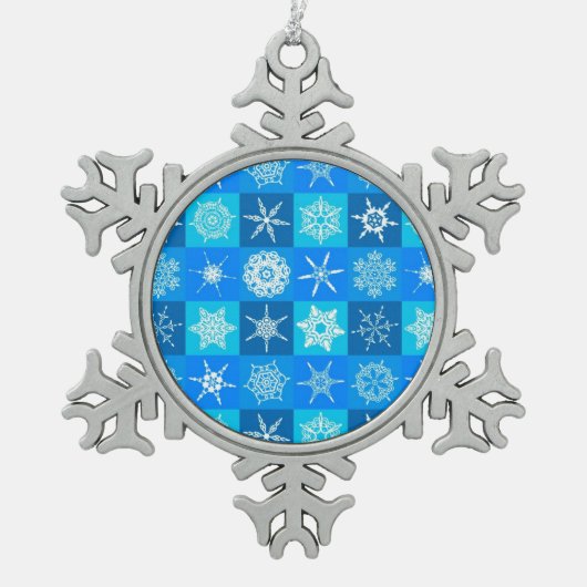 青雪片パターン スノーフレークピューターオーナメント (正面)