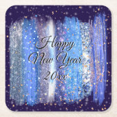 青霜の降りた筆ストローク新年20xx スクエアペーパーコースター (正面)