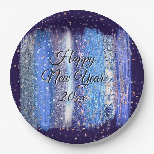 青霜の降りた筆ストローク新年20xx 9" ペーパープレート (正面)