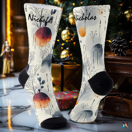 青霜の降りた、オレンジ、白の日の出の冬 ソックス