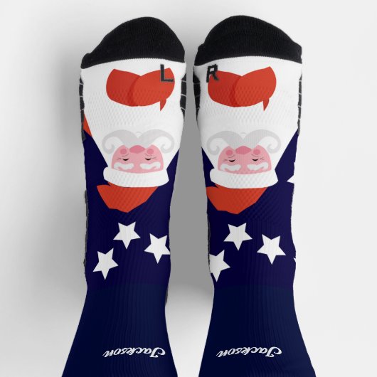 青靴下にサンタとスターが微笑む ソックス (上部)