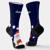 青靴下にサンタとスターが微笑む ソックス (傾斜あり)