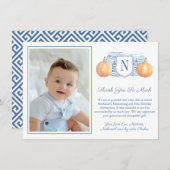 青頭が切れると白のカボチャの子供の誕生日写真 サンキューカード (正面/裏面)