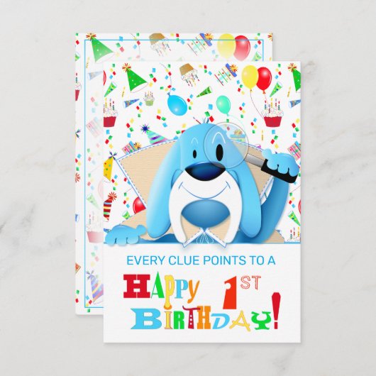 青頭が切れる犬の漫画の探偵 |パーティー 招待状 (正面/裏面)