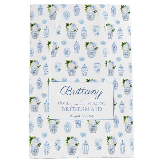 青頭が切れる白の花嫁結婚さん ミディアムペーパーバッグ (正面)