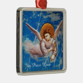 青飛んでいるいクリスマス天使。エジプトへの飛行 メタルオーナメント (右)