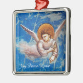 青飛んでいるいクリスマス天使。エジプトへの飛行 メタルオーナメント (左)