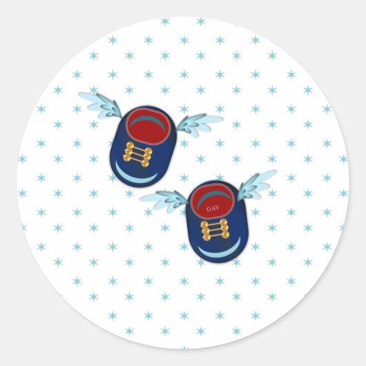 青飛んでいると赤の可愛い翼の小さなベビーの靴 ラウンドシール (正面)