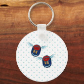 青飛んでいると赤の可愛い翼の小さな靴 キーホルダー (正面)