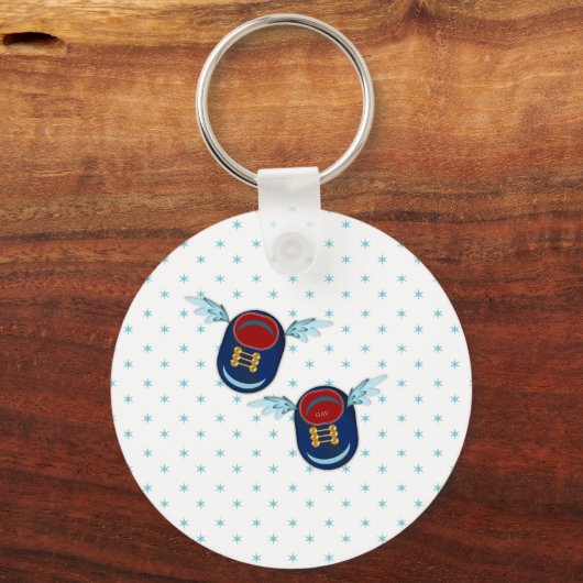 青飛んでいると赤の可愛い翼の小さな靴 キーホルダー (正面)