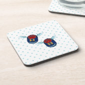 青飛んでいると赤の可愛い翼の小さな靴 コースター (左側)