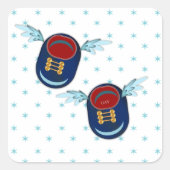 青飛んでいると赤の可愛い翼の小さな靴 スクエアシール (正面)