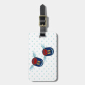 青飛んでいると赤の可愛い翼の小さな靴 ラゲッジタグ (正面縦)