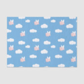 青飛んでいる柄の翼を持つ豚かわいい子豚 薄葉紙 (正面)