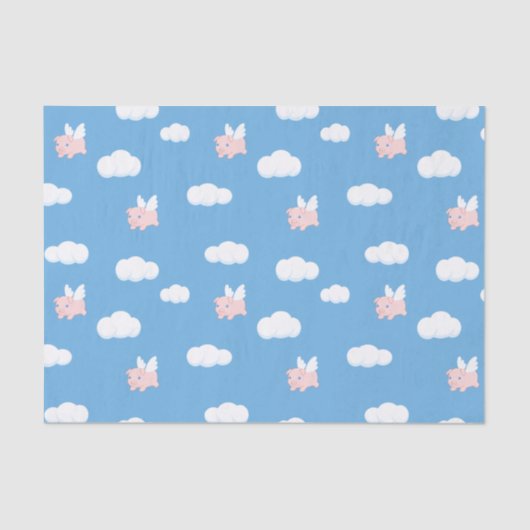 青飛んでいる柄の翼を持つ豚かわいい子豚 薄葉紙 (正面)