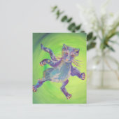 青飛んでいる猫はがき ポストカード (スタンド正面)