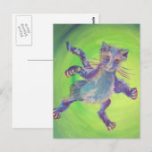 青飛んでいる猫はがき ポストカード (正面/裏面)