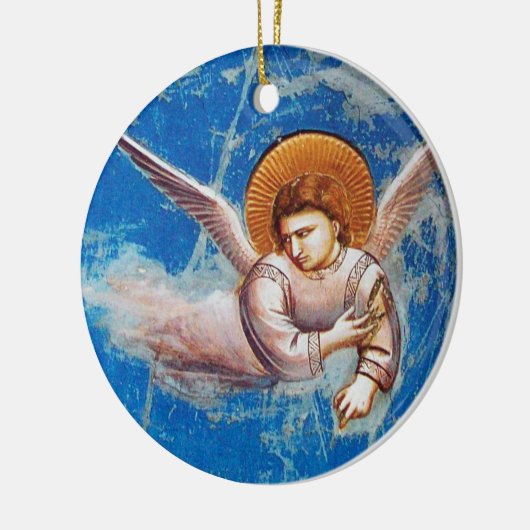 青飛んでいる空のクリスマスエンジェル、フローラクラウン セラミックオーナメント (左)