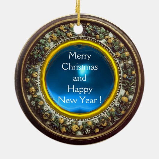 青飛んでいる空のクリスマスエンジェル、フローラクラウン セラミックオーナメント (裏面)