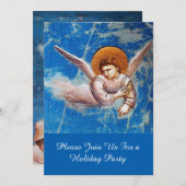 青飛んでいる空の天使、クリスマスホリデーパーティー 招待状 (正面/裏面)