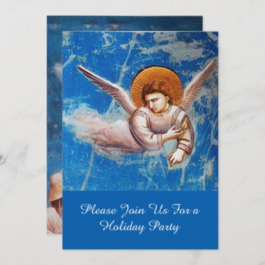 青飛んでいる空の天使、クリスマスホリデーパーティー 招待状 (正面/裏面)