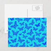 青飛んでいる蝶パターン ポストカード (正面/裏面)