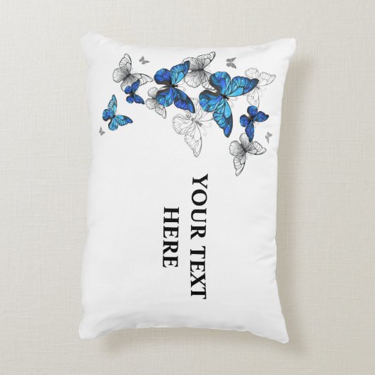 青飛んでいる蝶モルフォ アクセントクッション (裏面(縦))